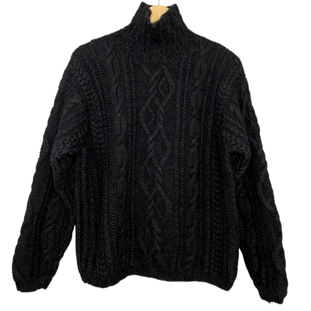 Club Monaco Heavy Knit Wool Sweater Mock Neck Black